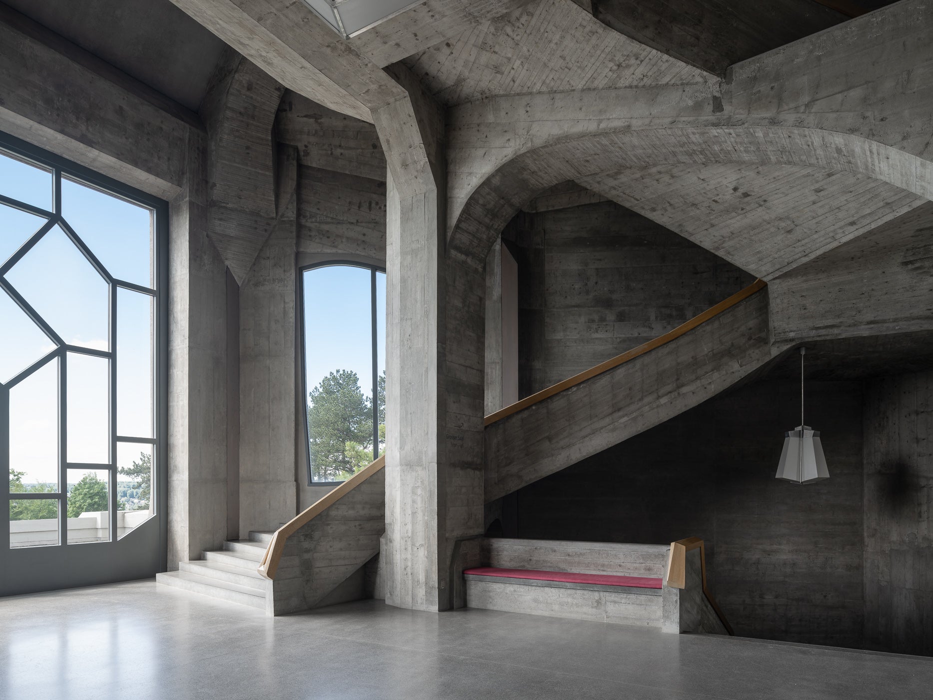 goetheanum rudolf steiner concrete staircase faceted windows wooden sculpture thibaud poirier