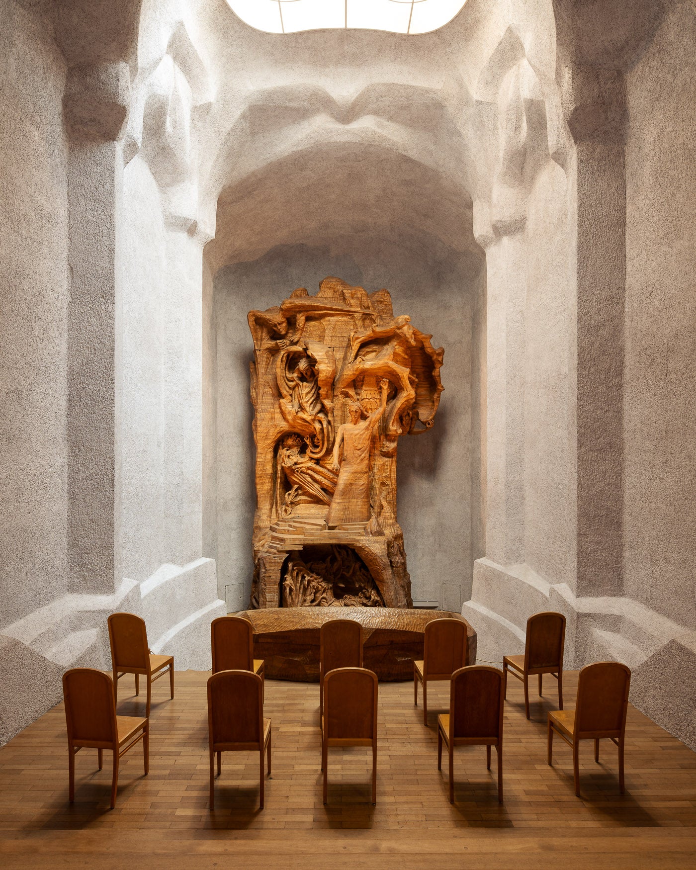 goetheanum rudolf steiner wooden sculpture representative of man chapel thibaud poirier